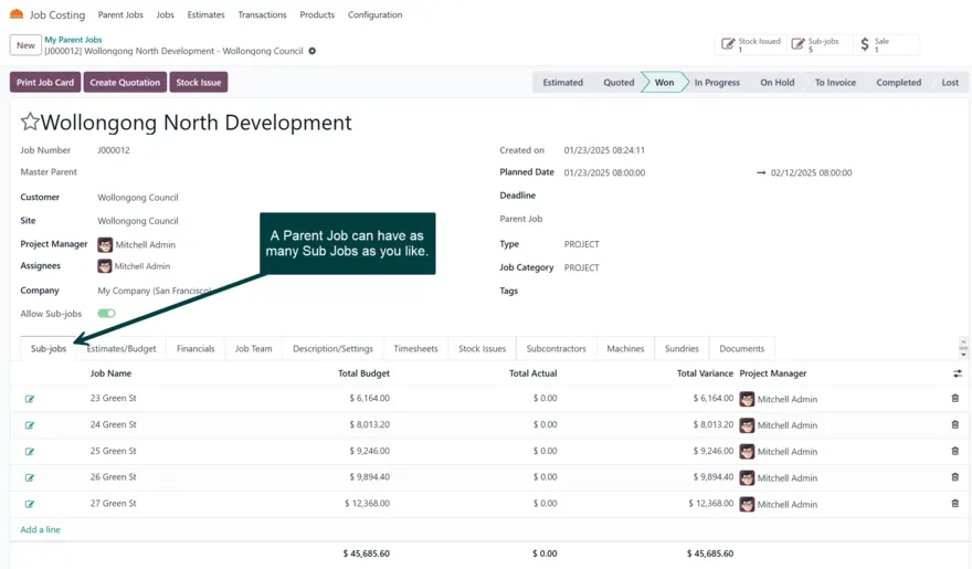 Sub-jobs hierarchy in Odoo